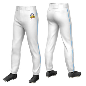 Custom White Light Blue Classic Fit Stretch Practice Pull-up Baseball Pants