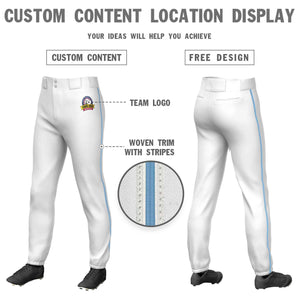 Custom White Light Blue Classic Fit Stretch Practice Pull-up Baseball Pants