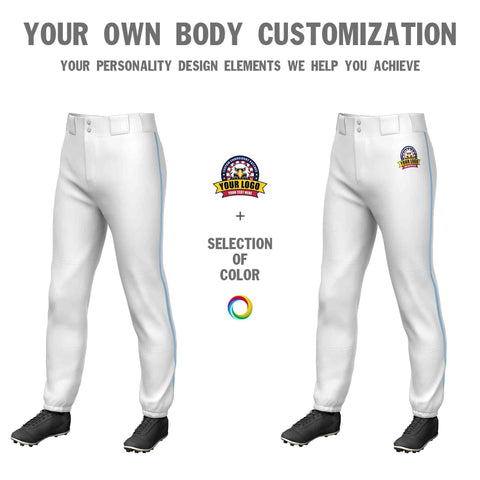 Custom White Light Blue Classic Fit Stretch Practice Pull-up Baseball Pants