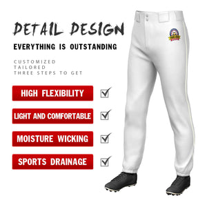 Custom White Cream Classic Fit Stretch Practice Pull-up Baseball Pants