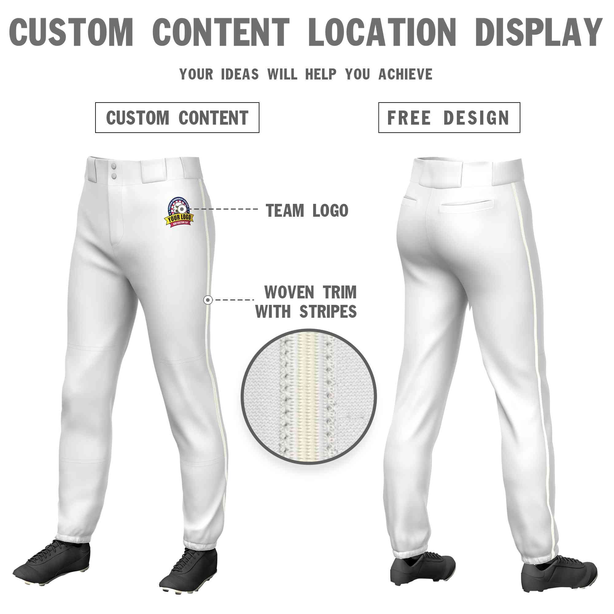 Custom White Cream Classic Fit Stretch Practice Pull-up Baseball Pants