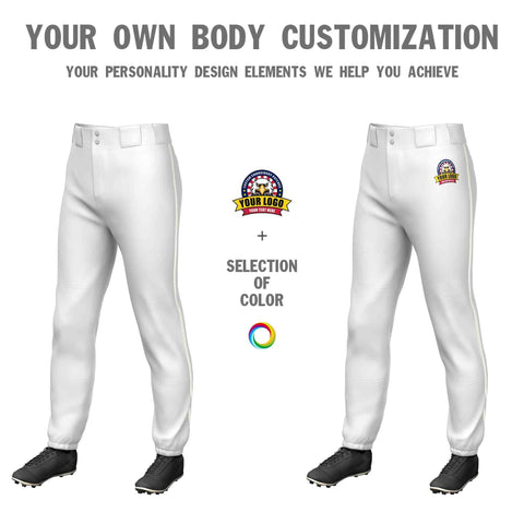 Custom White Cream Classic Fit Stretch Practice Pull-up Baseball Pants