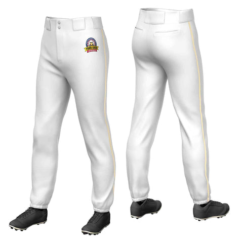 Custom White Khaki Classic Fit Stretch Practice Pull-up Baseball Pants