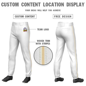 Custom White Khaki Classic Fit Stretch Practice Pull-up Baseball Pants