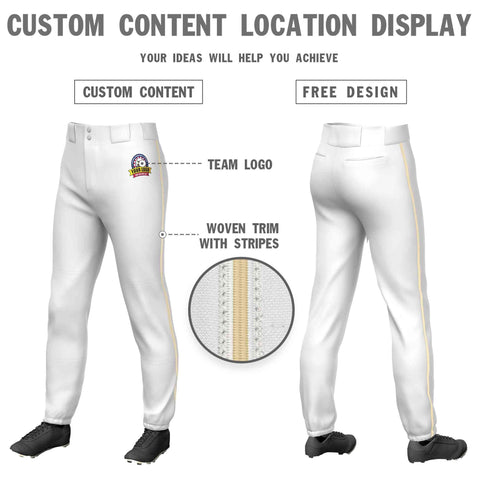 Custom White Khaki Classic Fit Stretch Practice Pull-up Baseball Pants