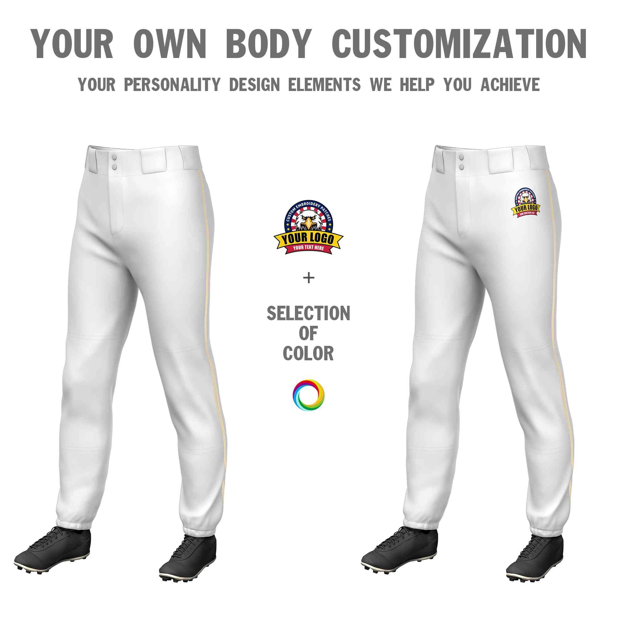 Custom White Khaki Classic Fit Stretch Practice Pull-up Baseball Pants