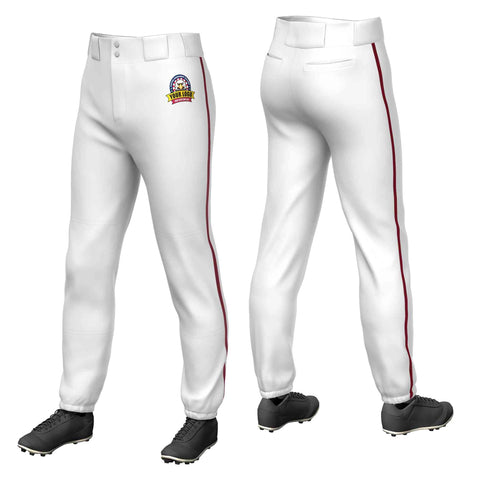 Custom White Crimson Classic Fit Stretch Practice Pull-up Baseball Pants