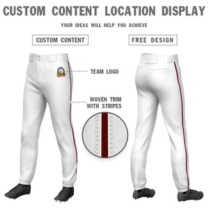 Custom White Crimson Classic Fit Stretch Practice Pull-up Baseball Pants