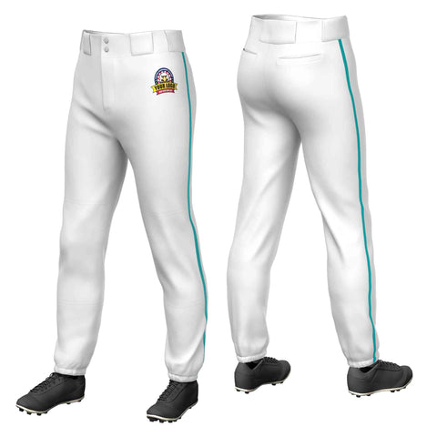 Custom White Aqua Classic Fit Stretch Practice Pull-up Baseball Pants