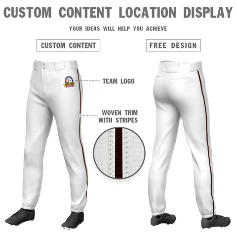 Custom White Brown Classic Fit Stretch Practice Pull-up Baseball Pants