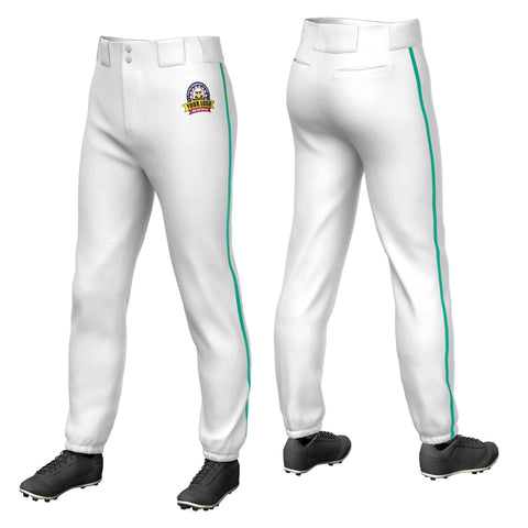 Custom White Teal Classic Fit Stretch Practice Pull-up Baseball Pants