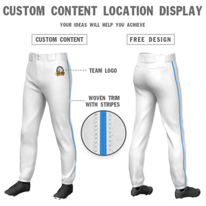 Custom White Powder Blue Classic Fit Stretch Practice Pull-up Baseball Pants