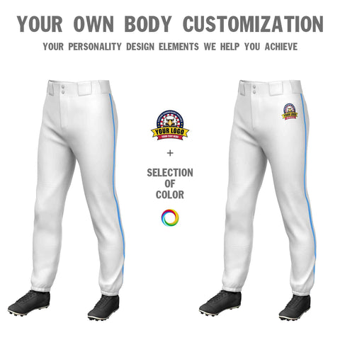 Custom White Powder Blue Classic Fit Stretch Practice Pull-up Baseball Pants