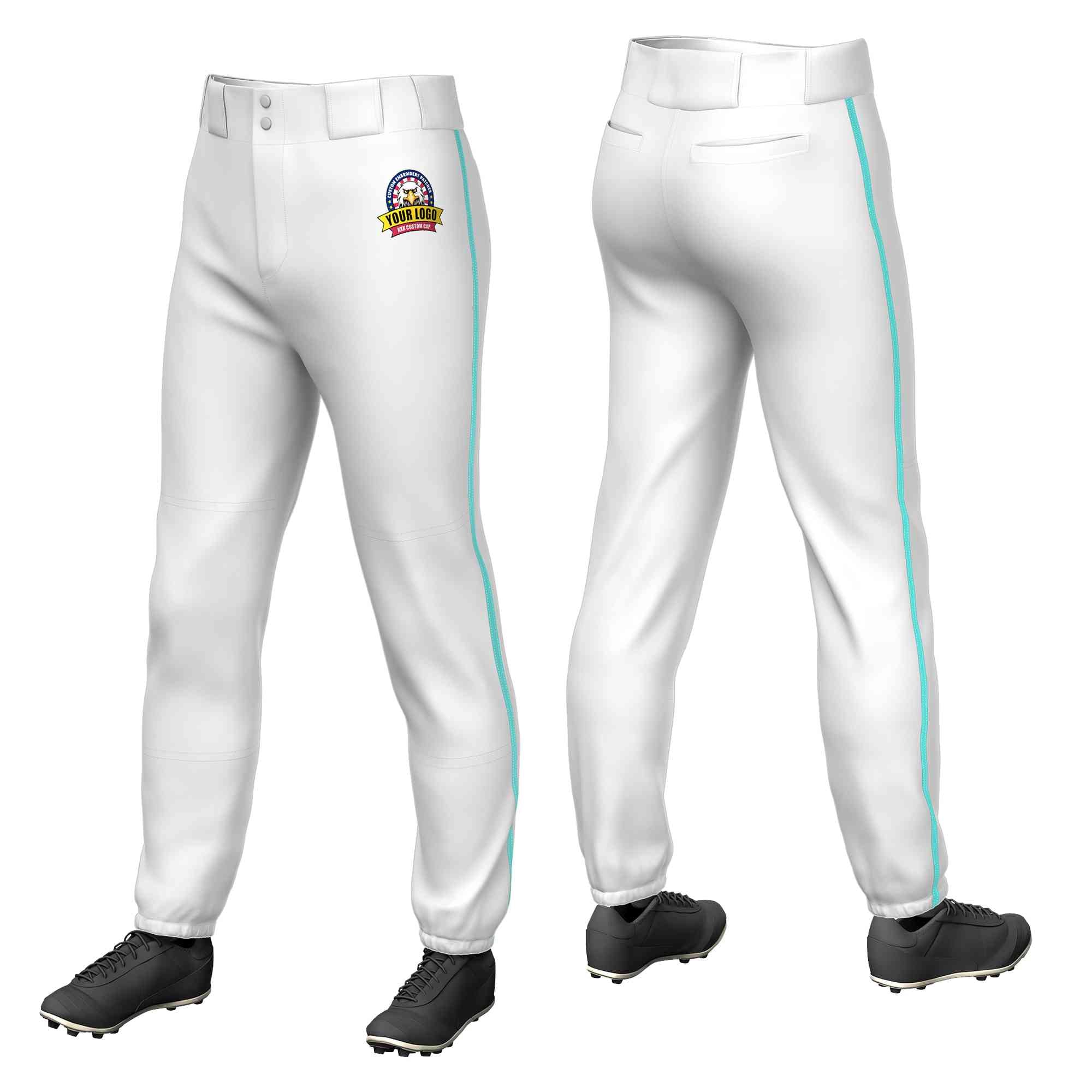 Custom White AquaClassic Fit Stretch Practice Pull-up Baseball Pants