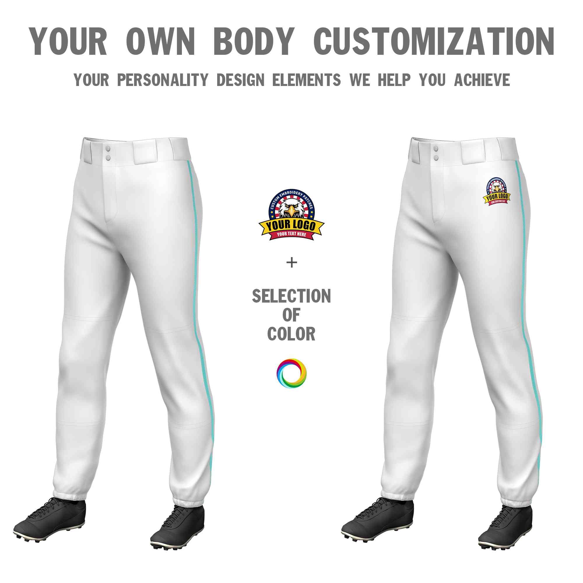 Custom White AquaClassic Fit Stretch Practice Pull-up Baseball Pants