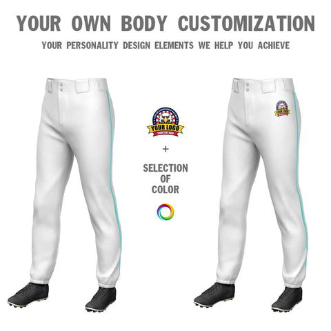 Custom White AquaClassic Fit Stretch Practice Pull-up Baseball Pants