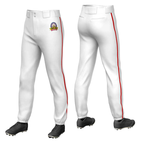 Custom White Red Classic Fit Stretch Practice Pull-up Baseball Pants