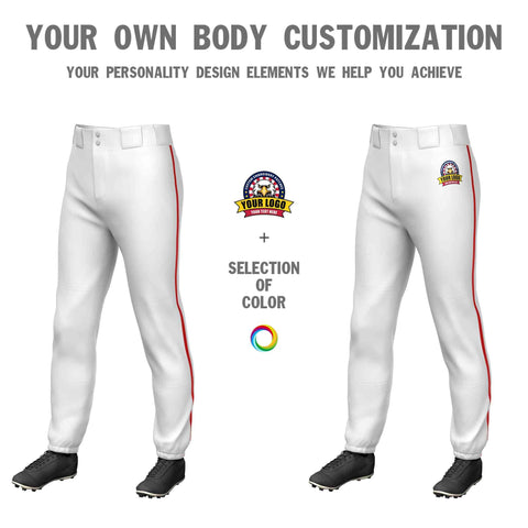 Custom White Red Classic Fit Stretch Practice Pull-up Baseball Pants