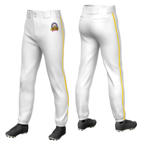 Custom White Gold Classic Fit Stretch Practice Pull-up Baseball Pants