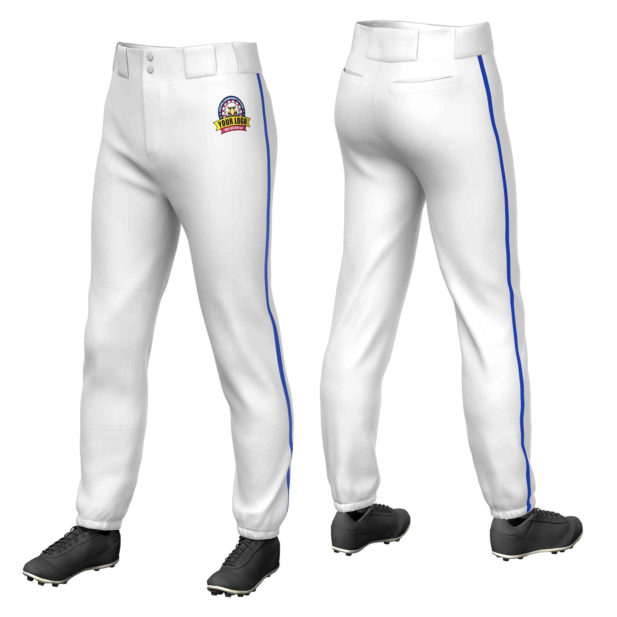 Custom White Royal Classic Fit Stretch Practice Pull-up Baseball Pants