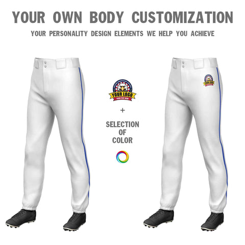 Custom White Royal Classic Fit Stretch Practice Pull-up Baseball Pants