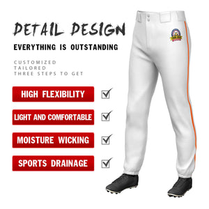 Custom White Orange Classic Fit Stretch Practice Pull-up Baseball Pants