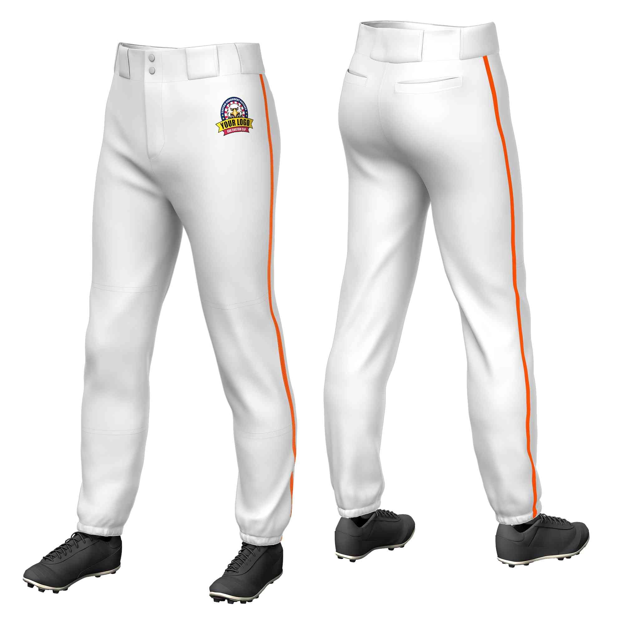 Custom White Orange Classic Fit Stretch Practice Pull-up Baseball Pants