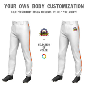 Custom White Orange Classic Fit Stretch Practice Pull-up Baseball Pants