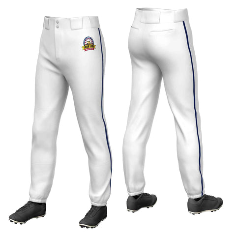 Custom White Navy Classic Fit Stretch Practice Pull-up Baseball Pants
