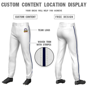 Custom White Navy Classic Fit Stretch Practice Pull-up Baseball Pants