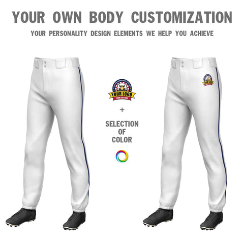Custom White Navy Classic Fit Stretch Practice Pull-up Baseball Pants