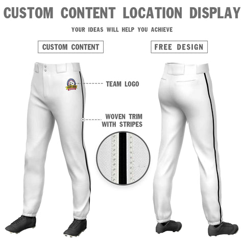 Custom White Black Classic Fit Stretch Practice Pull-up Baseball Pants