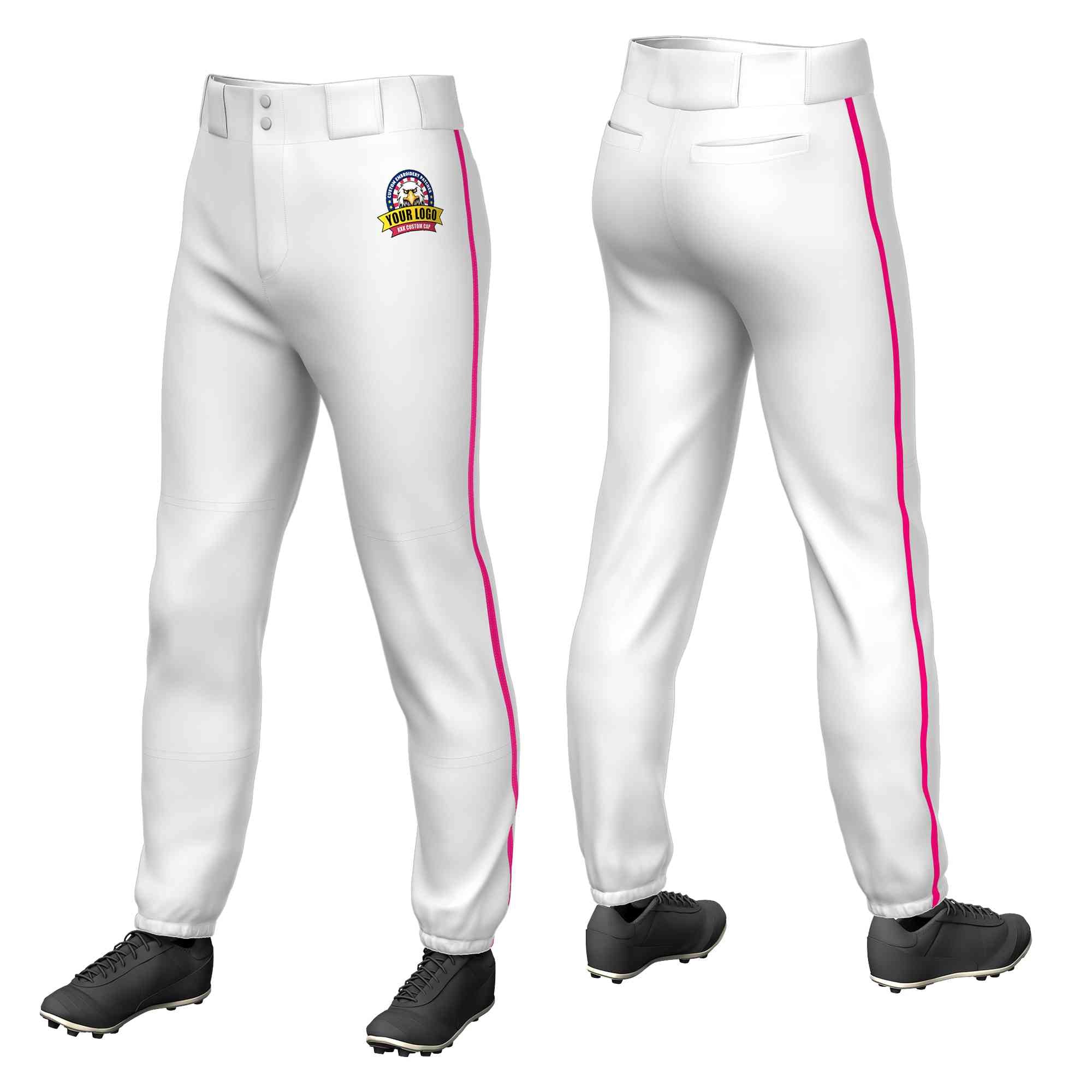 Custom White Pink Classic Fit Stretch Practice Pull-up Baseball Pants