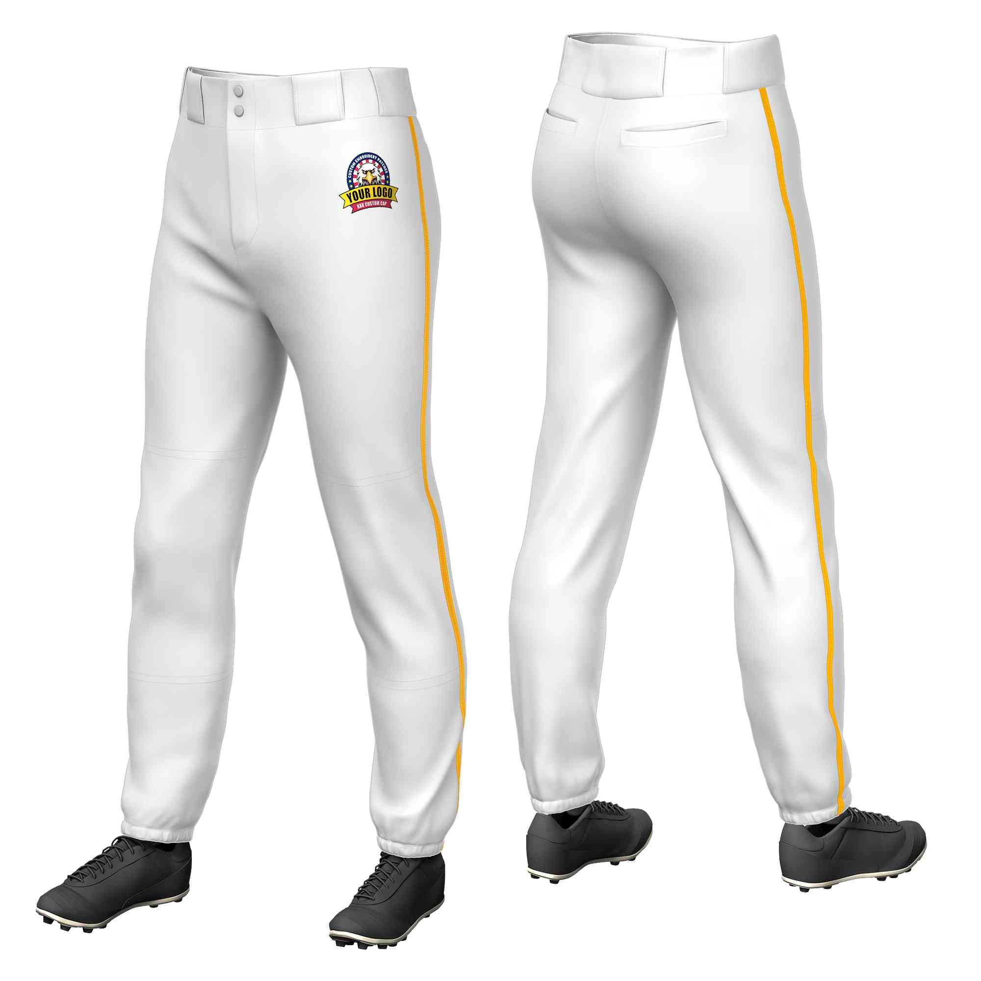 Custom White Yellow Classic Fit Stretch Practice Pull-up Baseball Pants