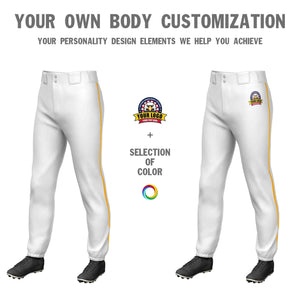 Custom White Yellow Classic Fit Stretch Practice Pull-up Baseball Pants