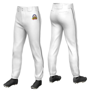 Custom White Black-White Classic Fit Stretch Practice Pull-up Baseball Pants