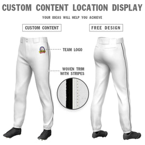 Pantalon de baseball pull-up extensible, coupe classique, personnalisé, blanc, noir et blanc