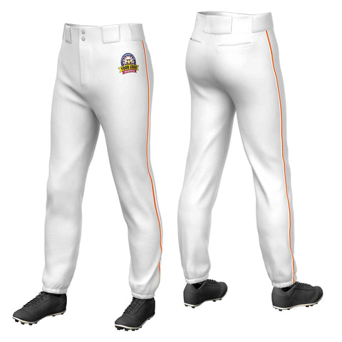 Custom White Orange-White Classic Fit Stretch Practice Pull-up Baseball Pants