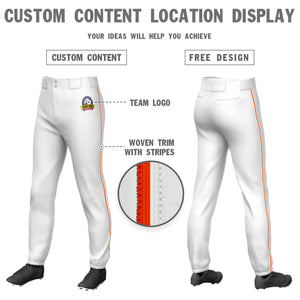 Pantalon de baseball pull-up extensible blanc orange-blanc personnalisé