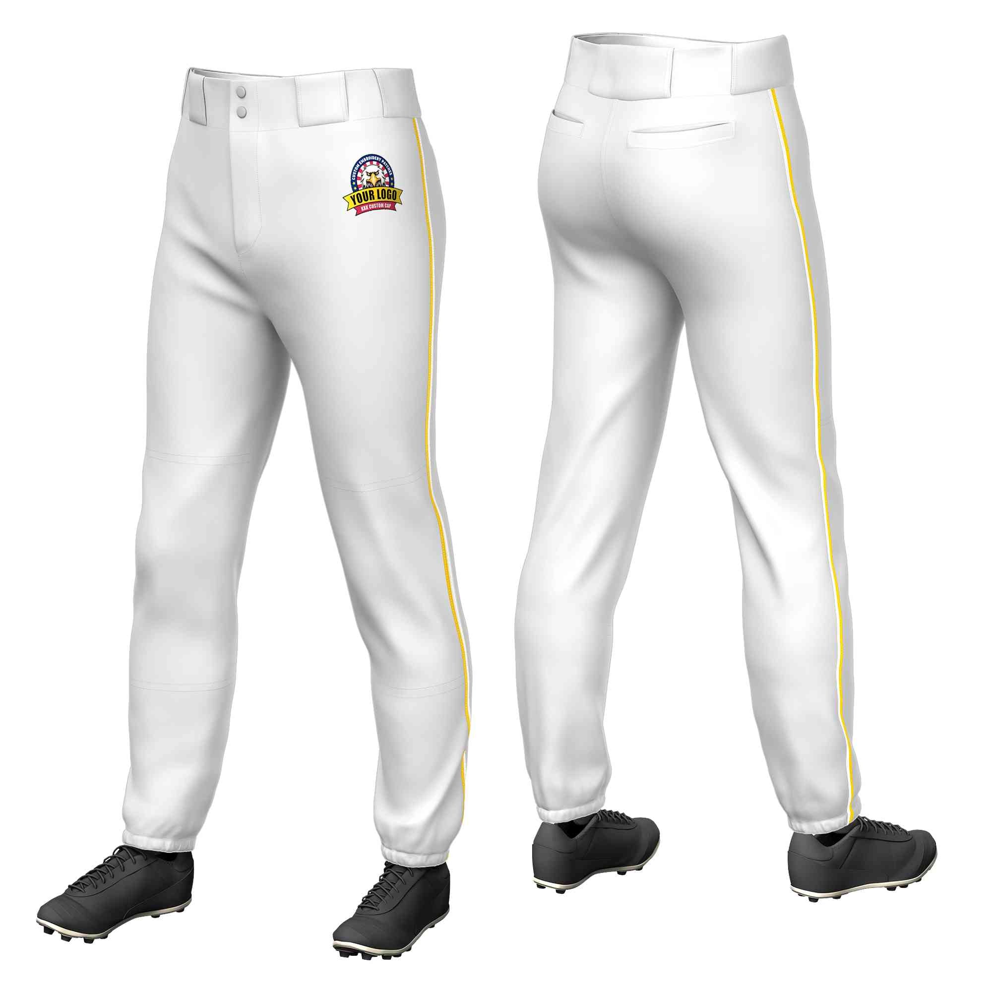 Custom White Gold-White Classic Fit Stretch Practice Pull-up Baseball Pants