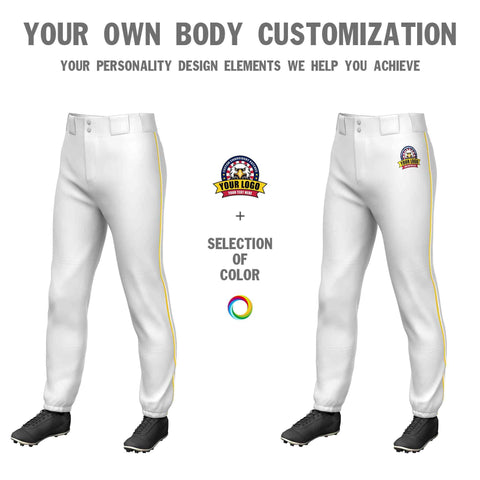 Custom White Gold-White Classic Fit Stretch Practice Pull-up Baseball Pants
