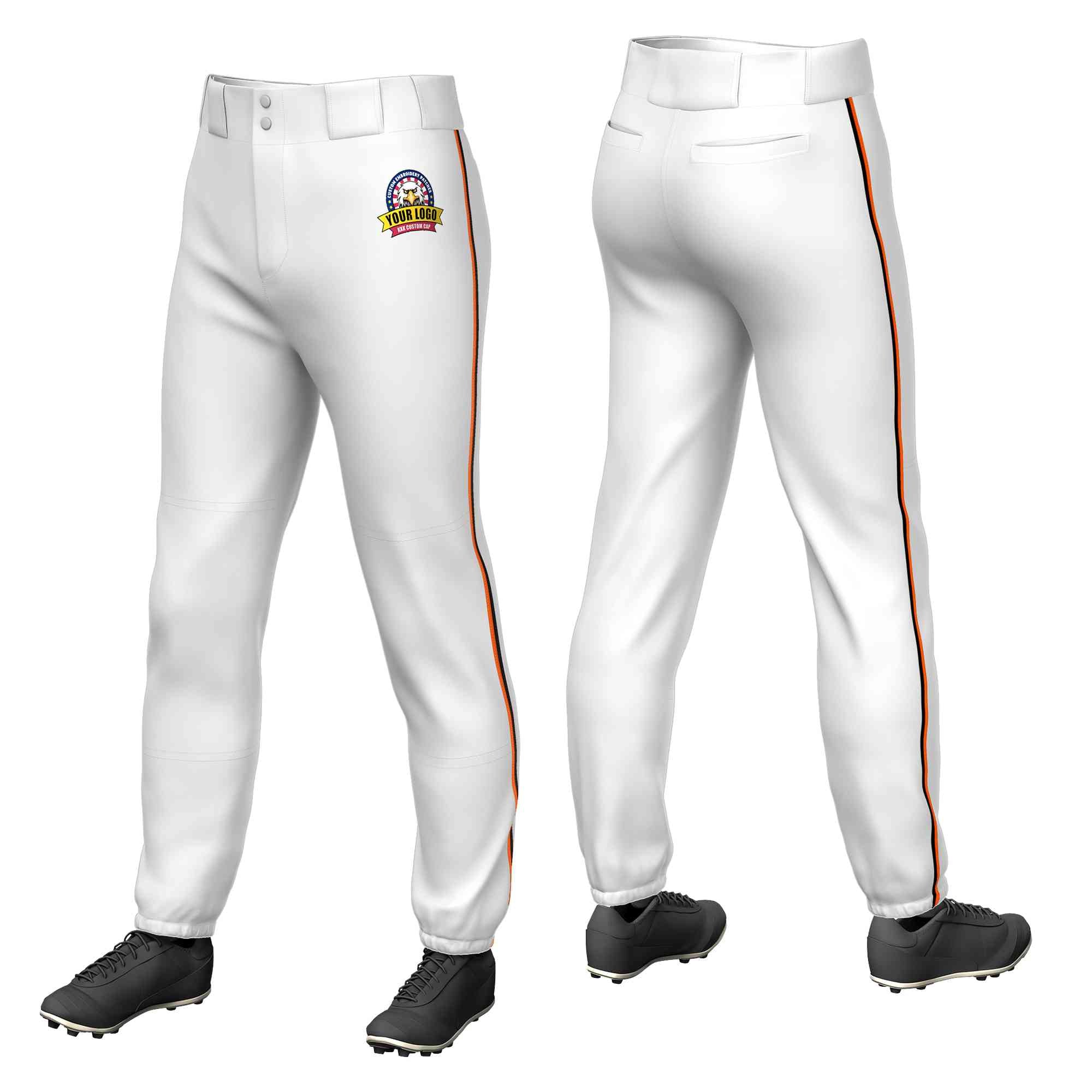 Pantalon de baseball pull-up extensible, coupe classique, personnalisé, blanc, orange-noir