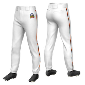 Custom White Orange-Black Classic Fit Stretch Practice Pull-up Baseball Pants