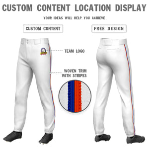 Pantalon de baseball pull-up extensible blanc royal-orange personnalisé