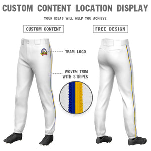 Pantalon de baseball pull-up extensible blanc royal-or personnalisé