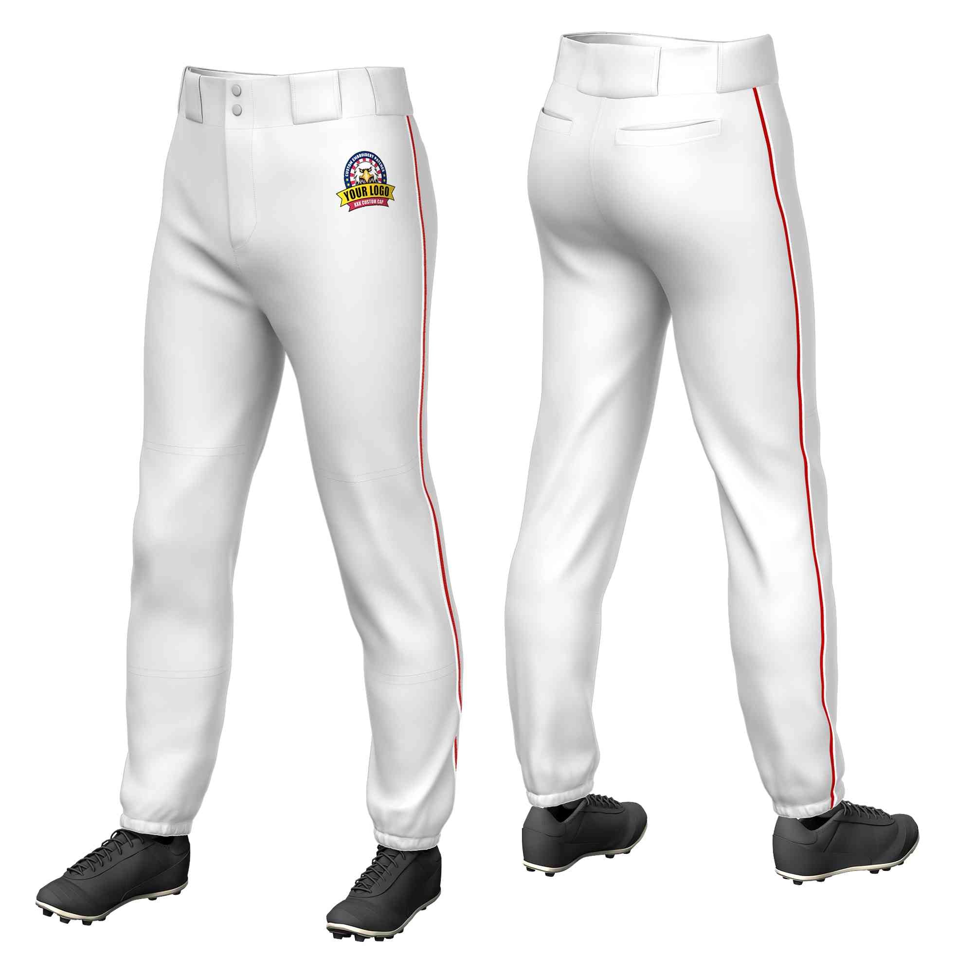 Custom White White-Red Classic Fit Stretch Practice Pull-up Baseball Pants