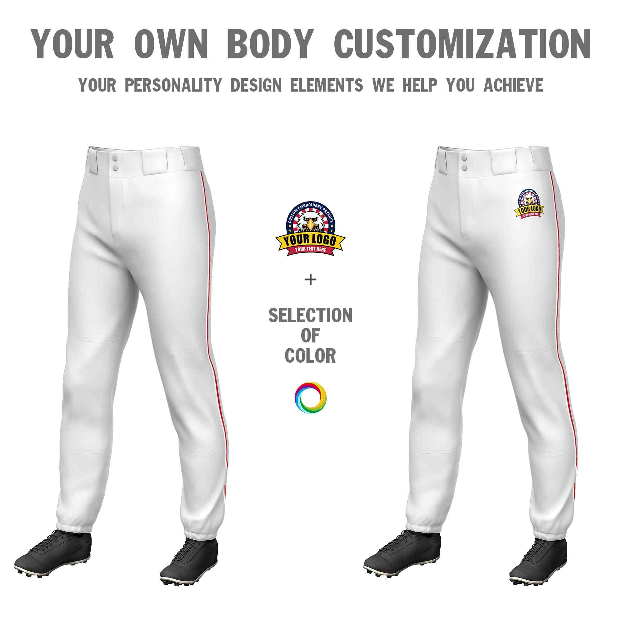 Custom White White-Red Classic Fit Stretch Practice Pull-up Baseball Pants