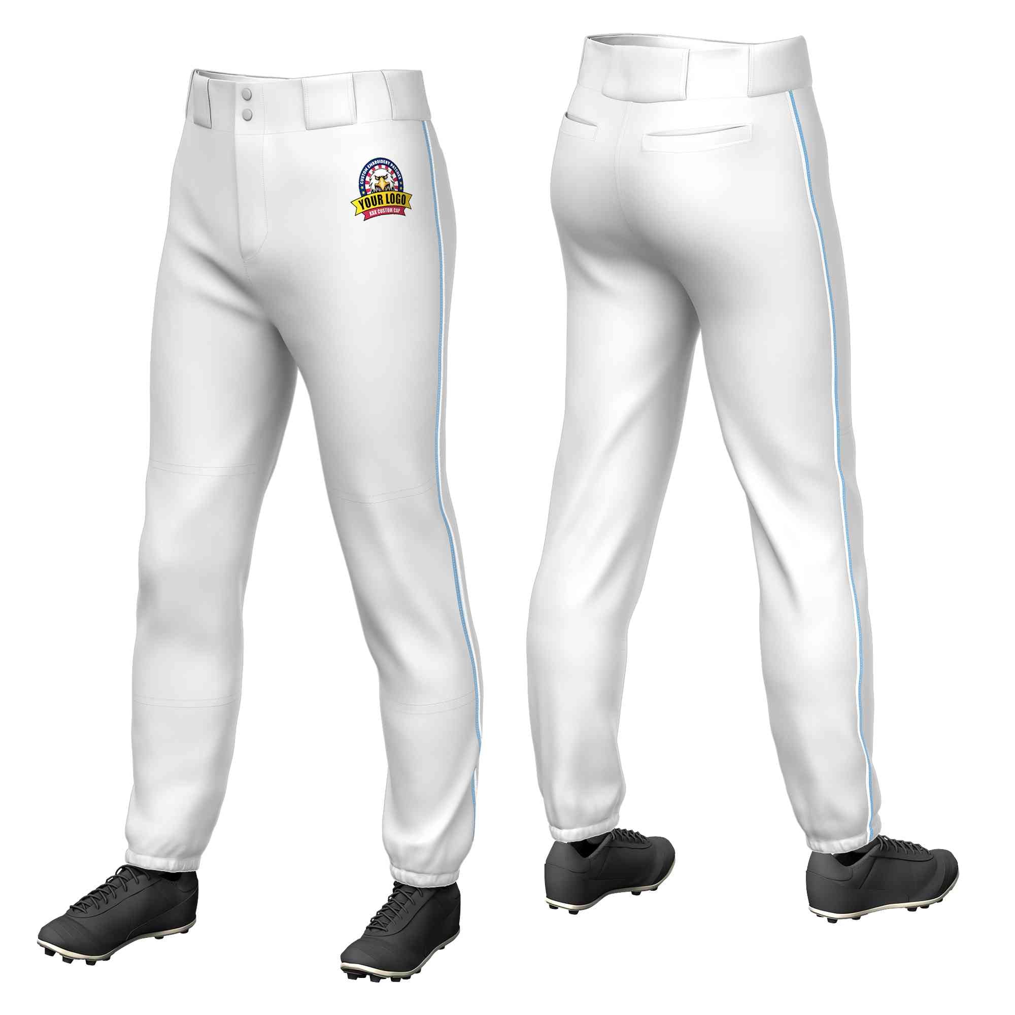 Custom White Light Blue-White Classic Fit Stretch Practice Pull-up Baseball Pants