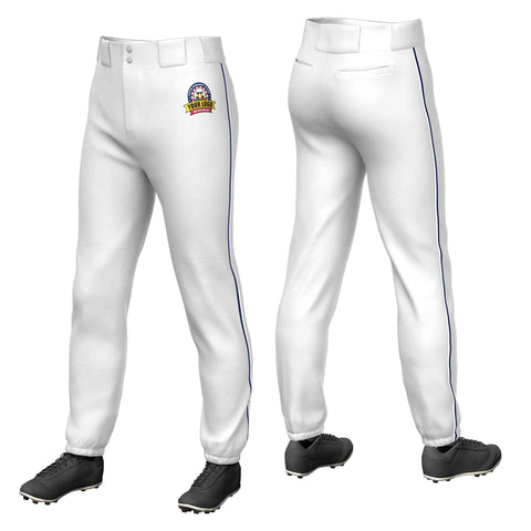 Custom White Navy-White Classic Fit Stretch Practice Pull-up Baseball Pants