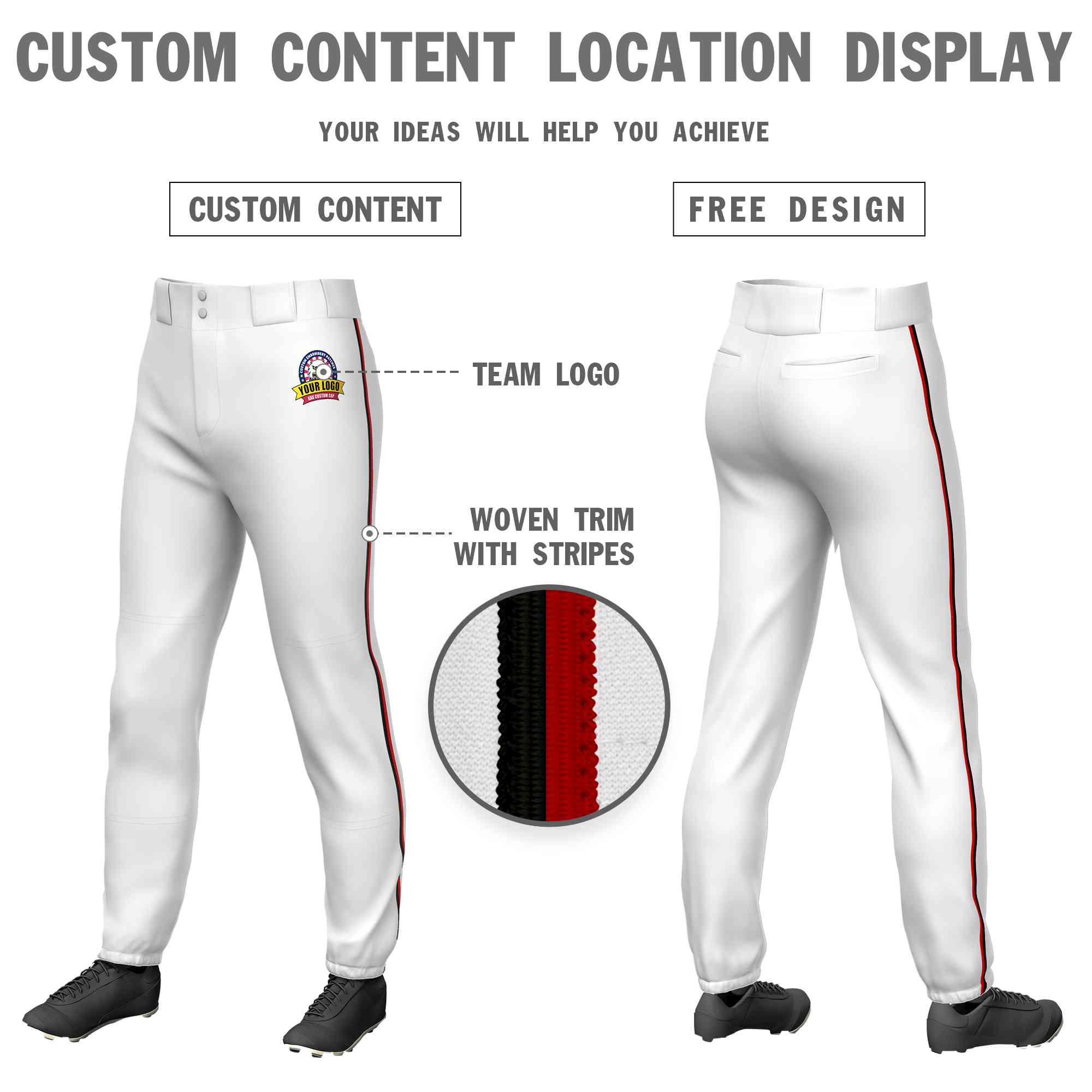 Custom White Black-Red Classic Fit Stretch Practice Pull-up Baseball Pants